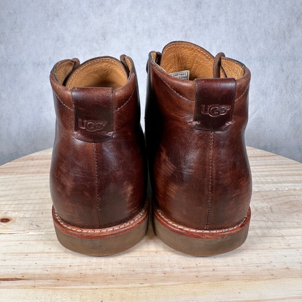 UGG Leighton Chukka Boots Mens 10 Brown Leather Good Moc Toe Lace Up 1001901 - Picture 7 of 16